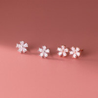 wholesale S925 Silver Floral Stud Earrings, Korean-style Small Fresh Five-petal Flower with Inlaid Diamonds, Girly Heart Ear Jewelry G3445-s925 silver earrings-silver>925 silver