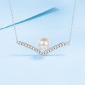 wholesale 925 Silver Fashion V-Cut Moissanite Necklace for Women, Freshwater Flawless Pearl Pendant Accessory Wholesale-0-0