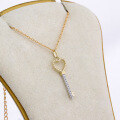 wholesale 9K gold plated metal fashion and versatile pendant with Moissanite heart key necklace for women-0-1