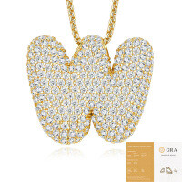 925 Silver Gold-Plated Letter Pendant Choker Necklace for Women-The letter W (including GRA certificate)