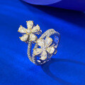 wholesale 925 Silver New Style High Carbon Diamond Drop 3*5 Flower Light Yellow and White Diamond European and American Popular Ring-0-2