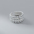 wholesale S925 Sterling Silver Fashion Beaded Three-Layer Wide Ring, Round Bead INS Style Blogger Women's Adjustable Index Finger Ring R01530-0-4