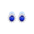 wholesale 18K Gold Sapphire Earrings for Women, Natural Sri Lankan Royal Blue, Accompanied by Diamond Accents, Elegant Princess Style-0-4