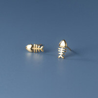 wholesale S925 Silver Nalan Korean Style Minimalist Women's Stud Earrings Fish Bone Cute Creative Ear Jewelry M01457-S925 silver gold pair 925 silver