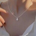 wholesale S925 sterling silver high-end delicate geometric oval smooth pendant necklace for women, summer minimalist versatile accessory-0-1