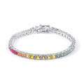wholesale S925 Sterling Silver 3/4/5mm Tennis Chain with Lab-Grown Sapphire Ins Style Rainbow Color Bracelet-0-4