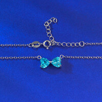 wholesale S925 Silver New Style 6*6 Heart-shaped Aquamarine Necklace Fashion Socialite Pendant for Women 40+5cm-N222 Sea Blue Double Heart Necklace 925 Silver