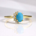 wholesale S925 Sterling Gold Plated Small Niche Design Synthetic Turquoise Ring for Women, Gemstone SetLive Stream New Style-0-0