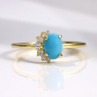 wholesale S925 Sterling Gold Plated Small Niche Design Synthetic Turquoise Ring for Women, Gemstone SetLive Stream New Style-Synthetic Turquoise Ring  US 6