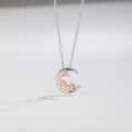 wholesale Rose gold-plated summer fresh moon cat pendant necklace for women, layered color, lightweight luxury collar chain-0-3