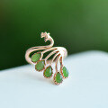 wholesale Sterling Silver with Certificate, New Chinese Style Palace Vintage Gold Phoenix Inlaid Jade Openable Women's Ring, Hetian Jasper Ring-0-2