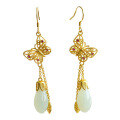 wholesale 925 silver gold-plated retro Chinese style jade earrings with hollow butterfly tassel and orchid design-0-4