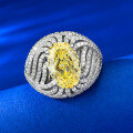 wholesale Platinum, Mujing Jewelry European and American Oval Fancy Yellow Ice Flower Cut 8*12 High Carbon Diamond Ring Niche Design Sizes 5-9 Available-0-1