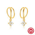 wholesale S925 Sterling Silver Butterfly Tassel Four-Pointed Star Rhinestone Pearl Versatile Hoop Earrings-0-6