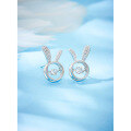 wholesale S925 Sterling Silver Small Rabbit Stud Earrings for Women, Minimalist Animal Design, Dainty and Delicate for Healing Ear Piercings, Diamond-Accented, Dynamic Ear Accessories-0-1