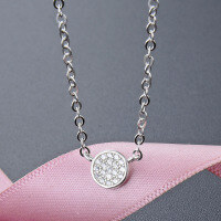 wholesale S925 Silver Korean and Japanese Style New Fashion Women's Necklace, Zircon Inlaid, Minimalist Geometric Full Diamond Circle Choker Necklace Wholesale-Fashion necklace 925 silver