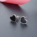 wholesale S925 Sterling Silver Black and Red Heart Stud Earrings, Korean Style Minimalist Niche Design Resin Enamel Drop Earrings Wholesale-0-3