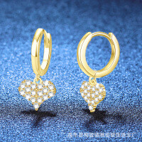 925 Sterling Silver Moissanite Heart Earrings, Trendy and Sweet-51-point moissanite, full diamond, gold color  925 silver