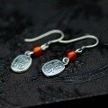 wholesale 990 Sterling Silver Handmade Red Agate Earrings for Women, Vintage Ethnic Palace Style Minimalist Ear Accessories-0-3