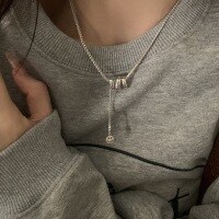 wholesale S925 Sterling Silver Wave Pattern Smiley Fringe Pendant Necklace, Unique Design, Heavy Duty Luxury Ins Style Women's Choker-Platinum>925 silver