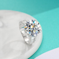 wholesale S925 Sterling Silver European and American Cross-Border Exquisite Luxury 10-Carat Moissanite Engagement Ring for Women, Fashionable Light Luxury Jewelry-10 carat (zircon) ring  size 6