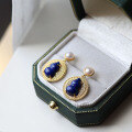 wholesale S925 Silver Natural Royal Lapis Lazuli Gourd Earrings for Elegant Women-0-1