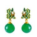 wholesale 925 Sterling Silver Gold-Plated Green Chrysoprase Earrings, Cold Enamel Flower Palace Ancient Style Jade Ear Accessories-0-4