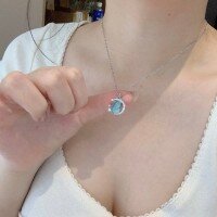 wholesale S925 Sterling Silver Women's Natural Jadeite A Material Weitian Blue Water Gourd Necklace Women's Full Diamond Simple Style Hot Wholesale-Gourd Necklace 925 Silver