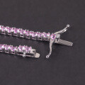 wholesale S925 Sterling Silver Europe & US Cross-Border Peach Blossom Bracelet 3/4/5mm Tennis Chain with Lab-Grown Pink Sapphire for Women-0-2