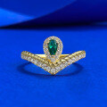 wholesale S925 Sterling Silver Simulated Emerald 5*3mm Pear-Shaped Fresh and Delicate Bezel Set Ring-0-5