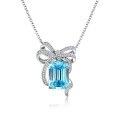 wholesale S925 Sterling Silver Bow Necklace for Women with Aquamarine and High-Carbon Diamond Pendant Collarbone Chain-0-4