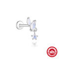wholesale S925 Sterling Silver Diamond-Inlaid Natural Moonstone Flat Threaded Ear Cartilage Stud, Korean Style Niche Premium Jewelry-0-7