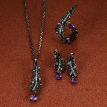 wholesale S925 Sterling Silver Vintage Feather Jewelry Set with Gemstone Earrings Pendant Brooch and Natural Topaz Crystal Ring-0-1