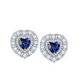 wholesale Metal Material: Autumn New Retro Lab-Grown Sapphire Heart Earrings, Heart-Shaped Surround Set with Zirconia Women's Earrings-0-0