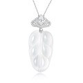 wholesale 925 Silver Gold-Plated Pendant with High-Carbon Diamond, White Chalcedony, Marquise Flower, and Golden Leaves, Versatile Women's Necklace-0-6