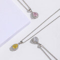 wholesale S925 Sterling Silver with Icy Cut Teardrop Shape High Carbon Diamond Pendant in Light Pink and Yellow Diamond Choker Necklace for Women-0-1