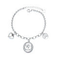 wholesale S925 Sterling Silver Beaded Chain with Vintage Prince Coin, M Letter, and Heart Charm Bracelet-0-4