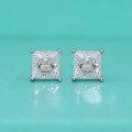 wholesale S925 Sterling Silver Moissanite Square Four-Prong Earrings for Women, Princess Minimalist Fashion Niche Design Zircon-0-0