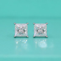 wholesale S925 Sterling Silver Moissanite Square Four-Prong Earrings for Women, Princess Minimalist Fashion Niche Design Zircon-4.5*4.5mm (zircon) earrings