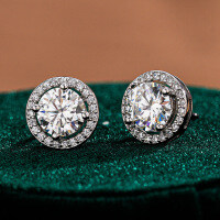 Sterling Silver Round Ear Studs for Women with Moissanite-50 points (simulated drill)