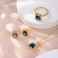 wholesale S925 Silver Plated 18k Gold London Blue Topaz and Moissanite Ring, Necklace, and Earrings Set-0-0