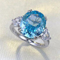 wholesale S925 silver new oval 10*12 sea blue ice-cut ring for women, best-selling in Europe and America-0-2