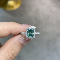 S925 Silver Gold-Plated 2ct Radiant Moissanite Ring-Blue-green moissanite ring, 6*8mm (2 carats)  US size 6.5