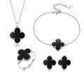 wholesale 925 Sterling Silver New Black Onyx Four-Leaf Clover Bracelet, Ins-Style Niche Premium Lucky Necklace & Earrings Set-0-11