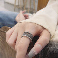 wholesale S925 Silver Retro Distressed Twist Polka Dot Bead Braided Wide Minimalist Niche Design Open Adjustable Ring-0-3