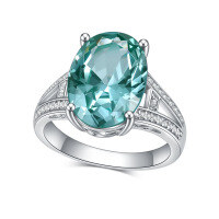 wholesale S925 Sterling Silver 10*14mm Large Carat Gemstone Ring Green Spinel Ring for Cross-Border Export-Cultured Green Spinel Ring  US Size 6