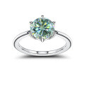 wholesale S925 Sterling Silver Green Moissanite 3 Carat Ring with GRA Certificate, Fashionable Light Luxury Gemstone Ring-0-4