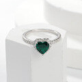 wholesale S925 Sterling Silver 12ct Lab-Grown Zambian Emerald 7*7mm Heart-Shaped Ring with Moissanite Accents-0-5