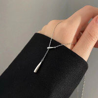 wholesale S925 Sterling Silver Pendant Water Drop Necklace for Women, Xiaohongshu Viral Choker with High-End Design Collarbone Chain-Pure silver (40+5CM)