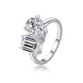 wholesale S925 Sterling Silver Emerald Cut Pear Shaped Fancy Moissanite Ring for Women, Small and Exquisite High-End Luxury Diamond Ring-0-5